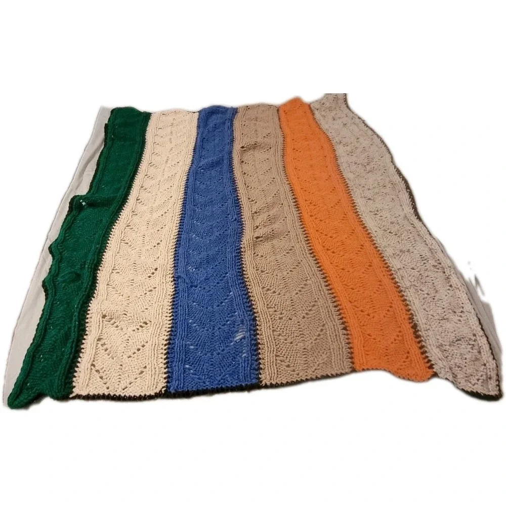 Handmade Crochet Afghan vintage‎ 1970s boho aesthetics Throw Blanket